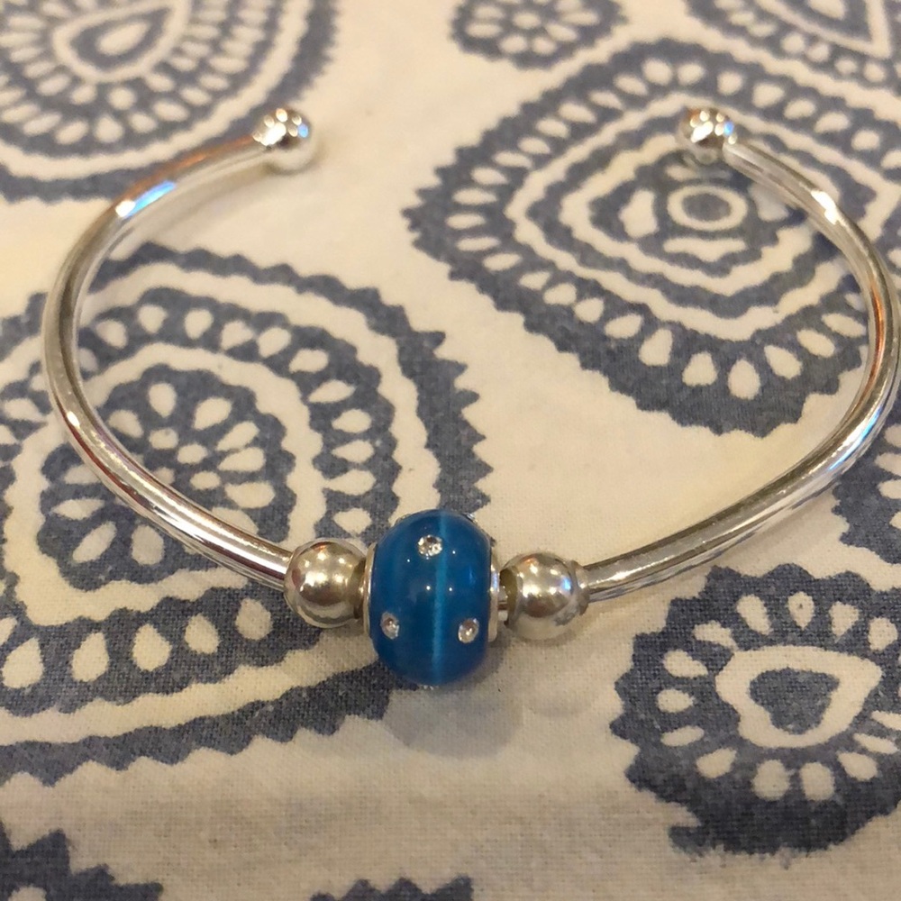 Silver Cuff Bracelet with Blue Bead
